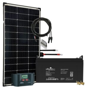130W 12V Insel-Solaranlage Komplettset mit 122Ah AGM-Batterie für Gartenhaus – Offgridtec® BIG-L