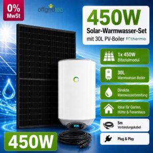 450 Wp Solaranlage zur Warmwasserbereitung mit 30 l Fothermo Boiler – Offgridtec®